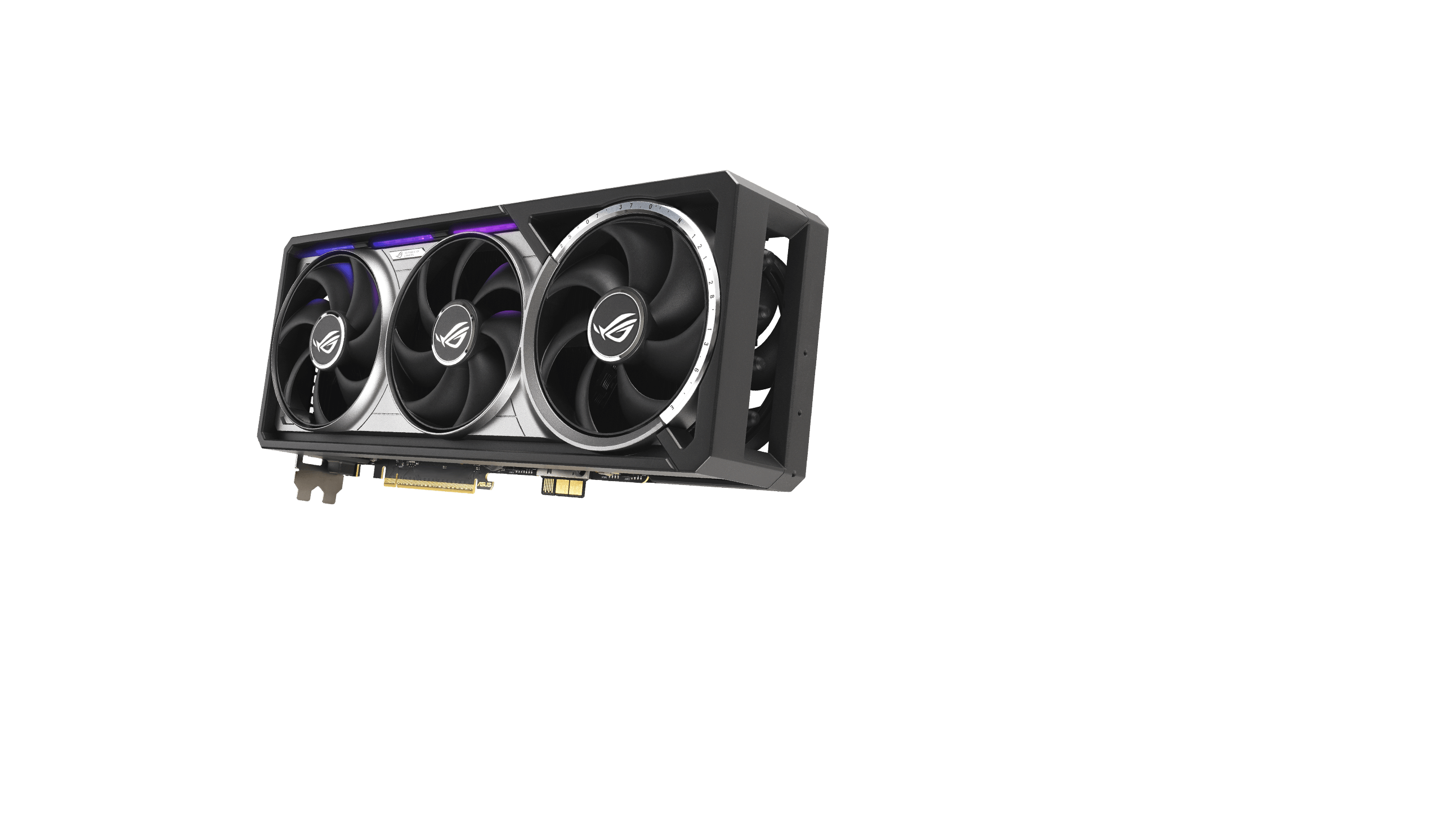 ROG Astral GeForce RTX™ 5090 BTF Edition graphics card front view and rear view with a background in the galaxy