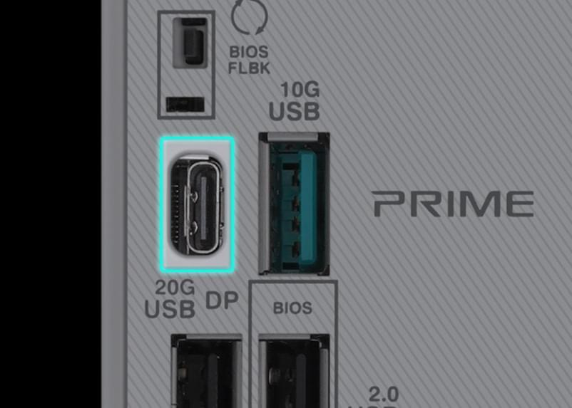 I/O ports highlighting USB 20Gbps port with DP Alt Mode