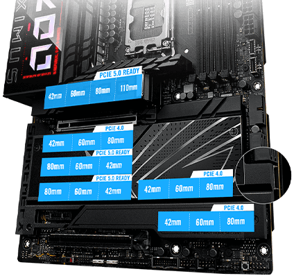 ROG Maximus Z890 Hero 的 PCIe 5.0 與 PCIe 4.0 M.2 插槽配置