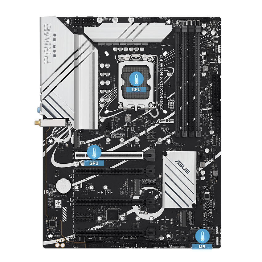 ASUS motherboard with multiple temperature sources image