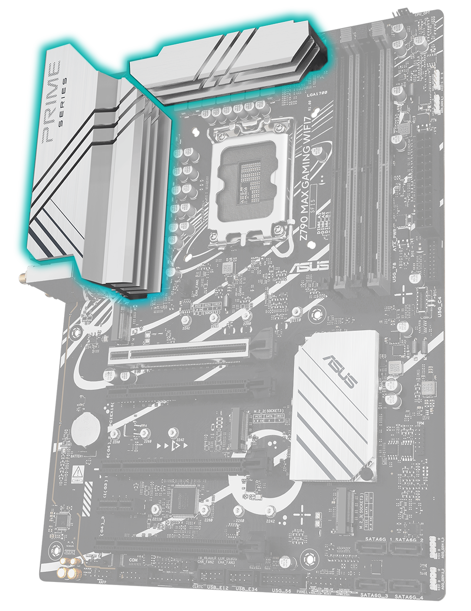 ASUS motherboard with VRM heatsinks image