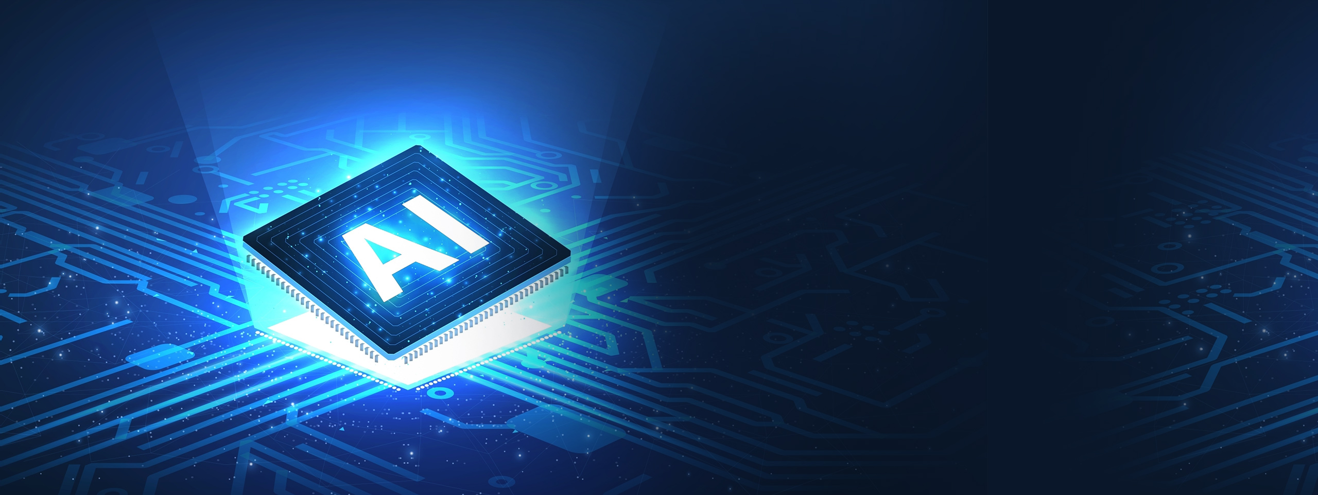 Chipset icon with blue glowing lines to show powerful computing performance