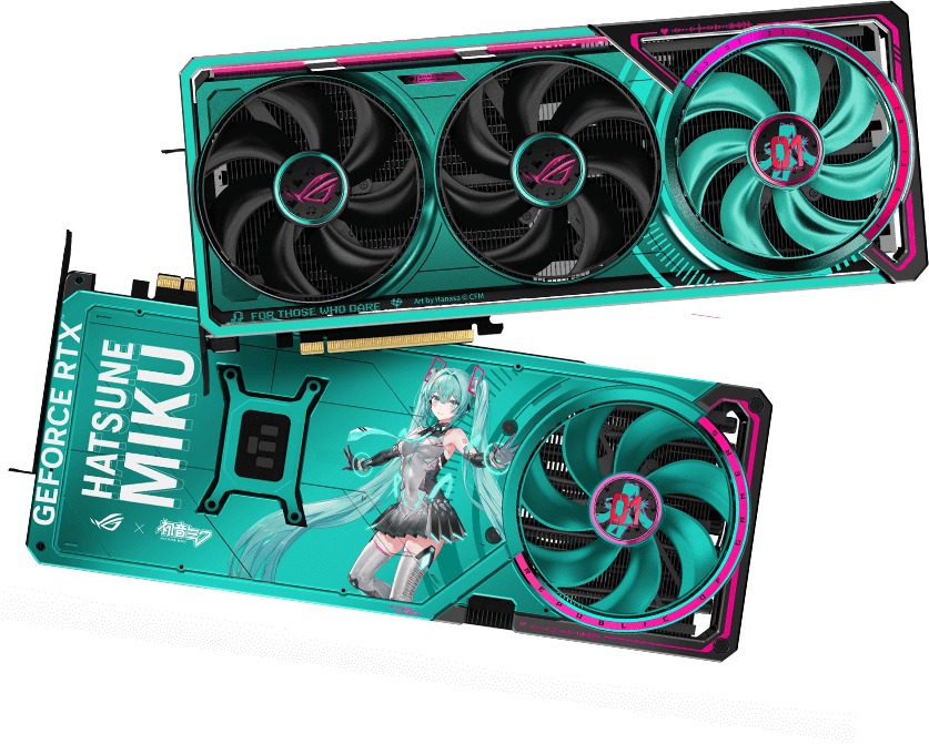 front view and rear view of ROG Astral RTX5080 O16G HATSUNE MIKU EDITION