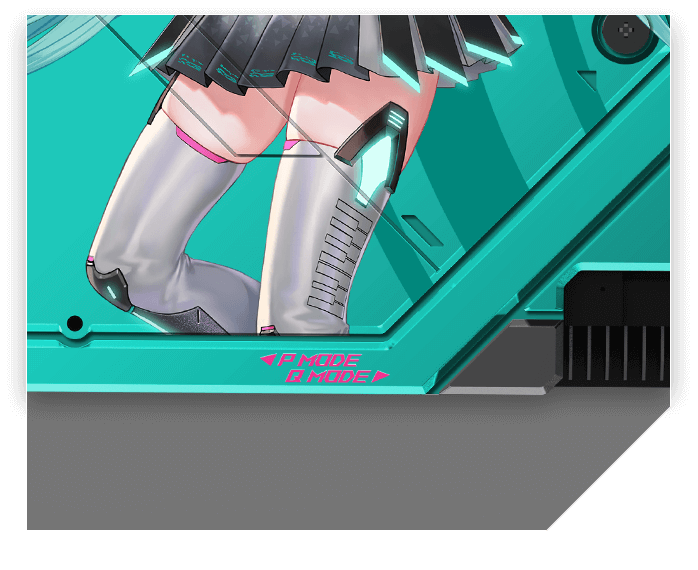 rear view of ROG Astral RTX5080 O16G HATSUNE MIKU EDITION showing dual BIOS switch