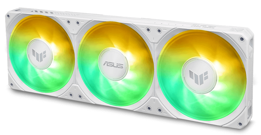 ARGB fans of the TUF Gaming LC III 360 ARGB LCD White Edition