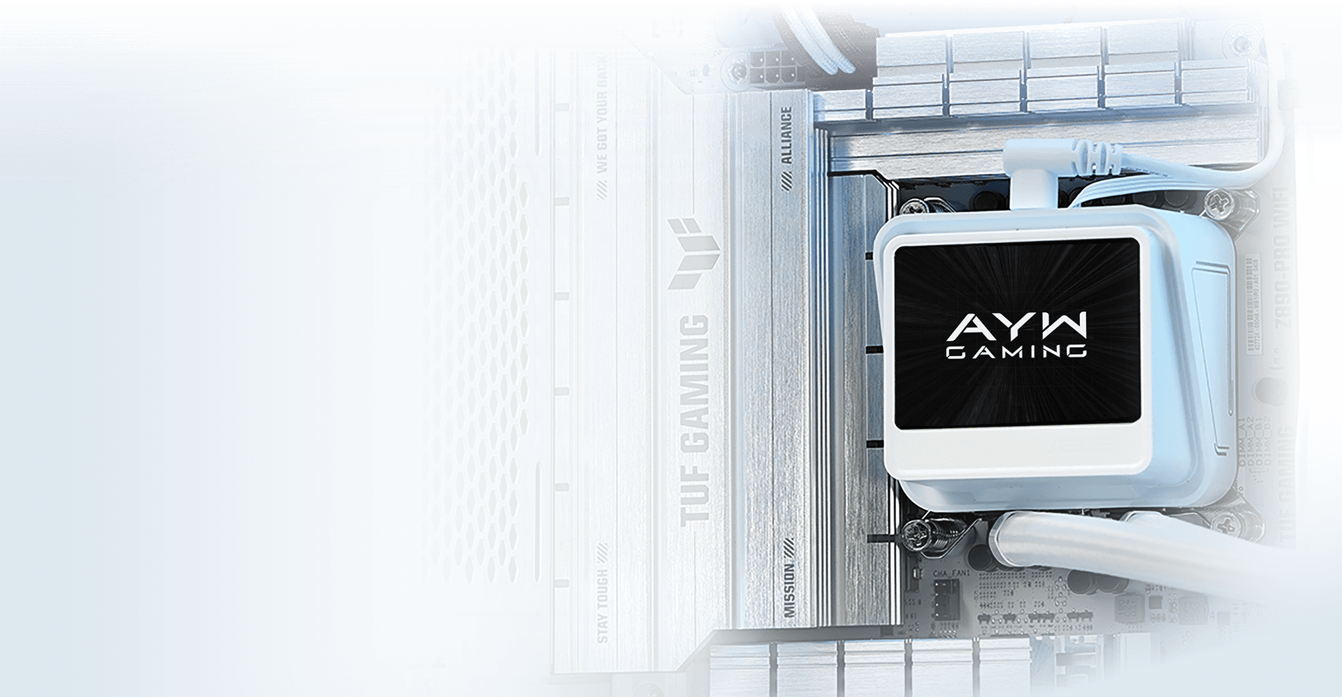 AYW Gaming LC 360 ARGB LCD's PC Build interior close-up photos, showing the beauty of Prime series PCs