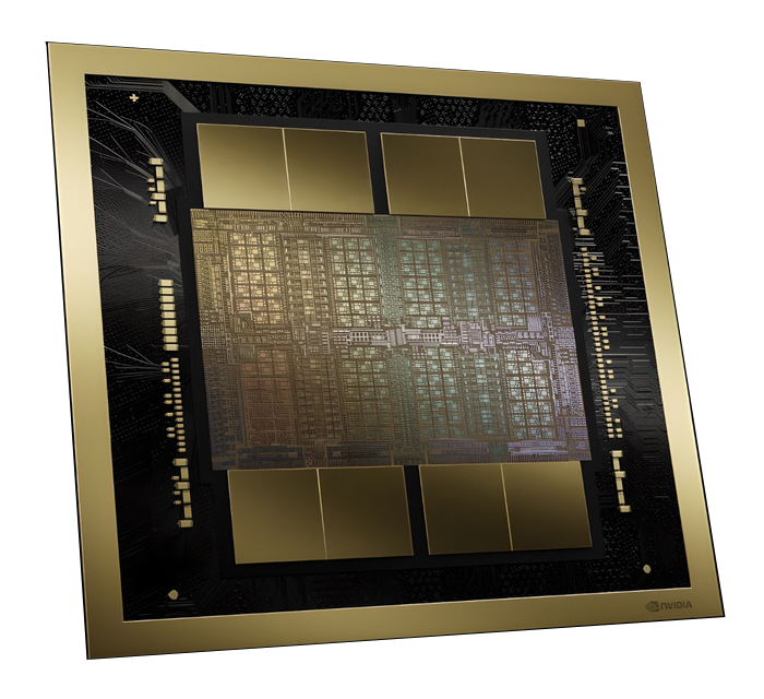Close-up of an AI chip with glowing orange pathways on a circuit board.