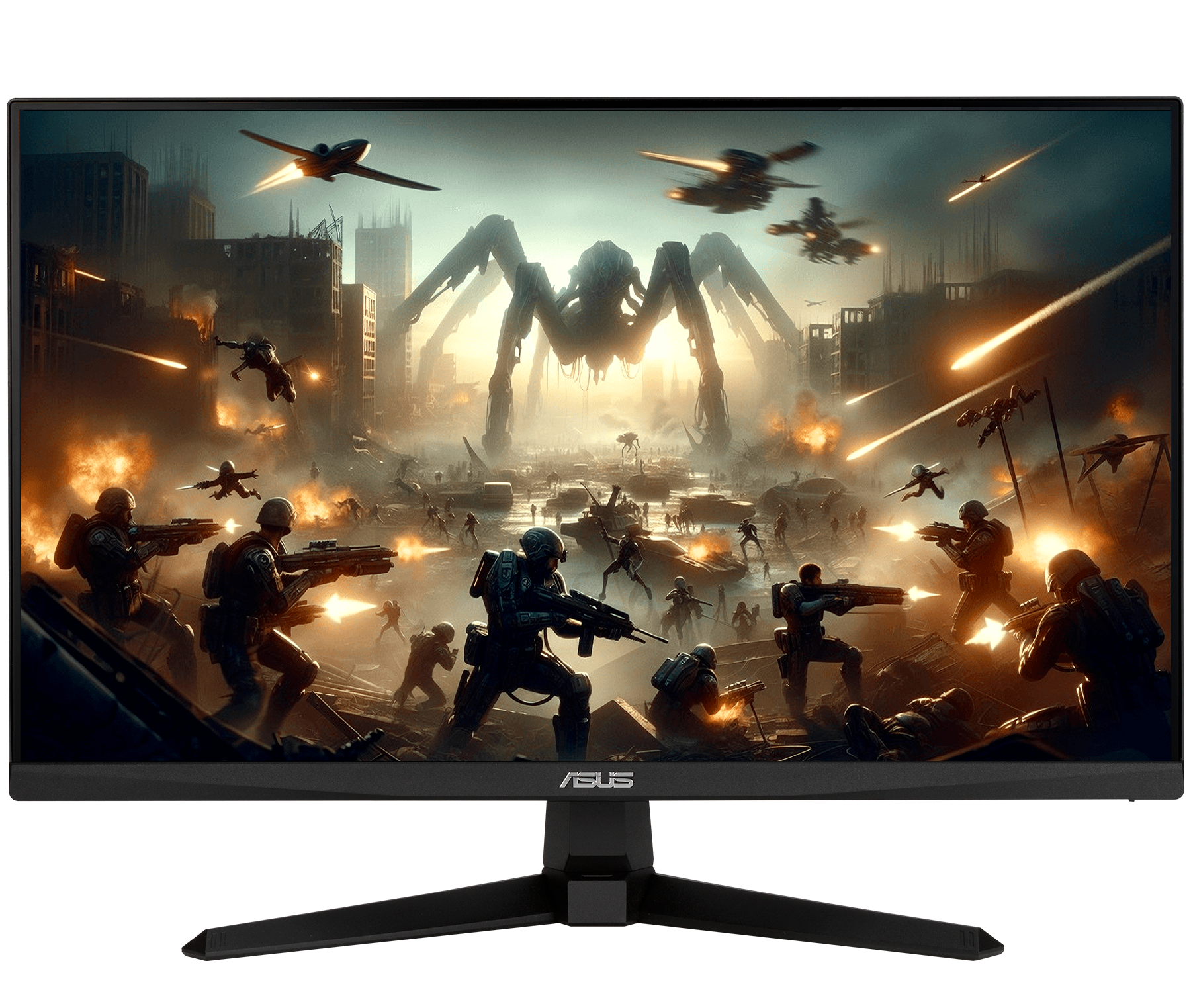 The VG259QM5A monitor displaying vibrant, color-saturated gameplay footage of a combat scene