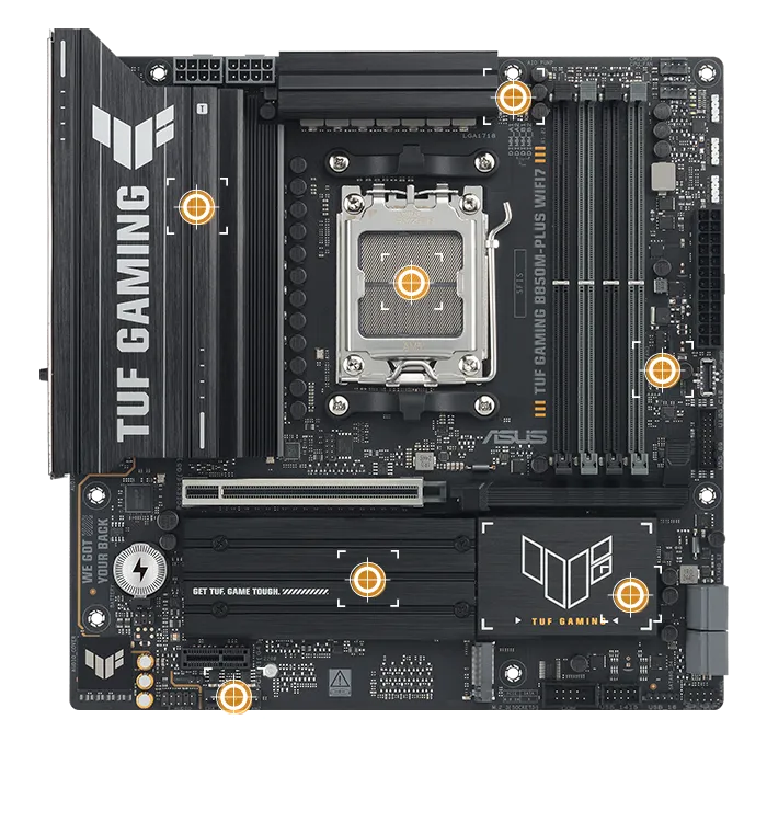 TUF Gaming motherboard front view with I/O ports