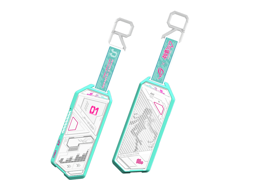 Front and back view of ROG Strix Arion Hatsune Miku Edition SSD enclosure