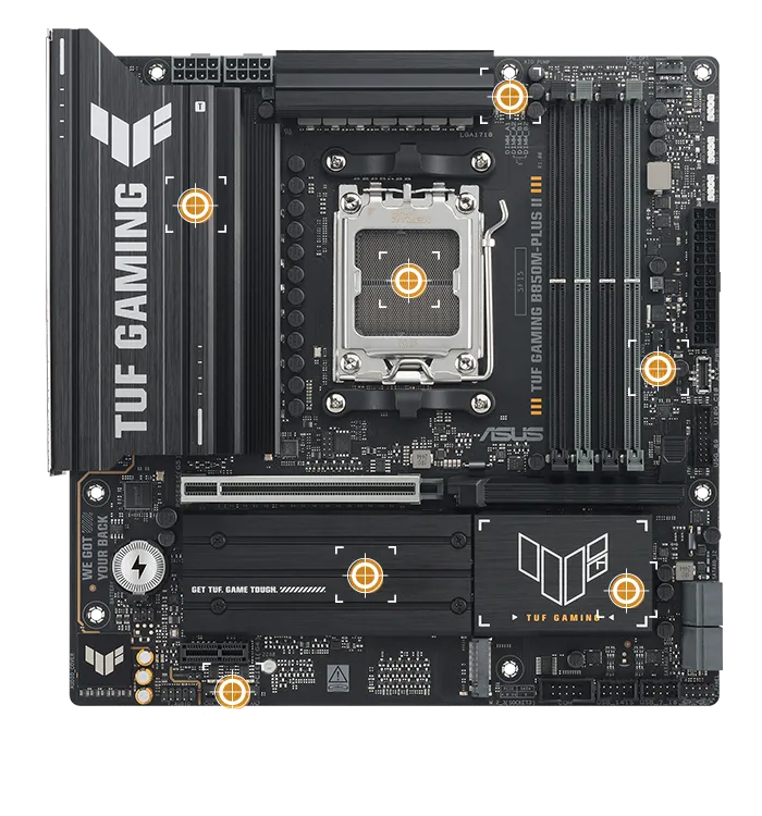 TUF Gaming motherboard front view with I/O ports