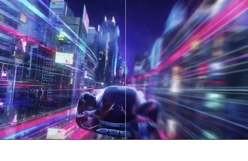 Side by side comparison with 260Hz (OC) refresh rate verse 120Hz refresh rate. The left with higher refresh rate giving clear and crispy racing scene; while the right with lower refresh rate giving blur racing scene
