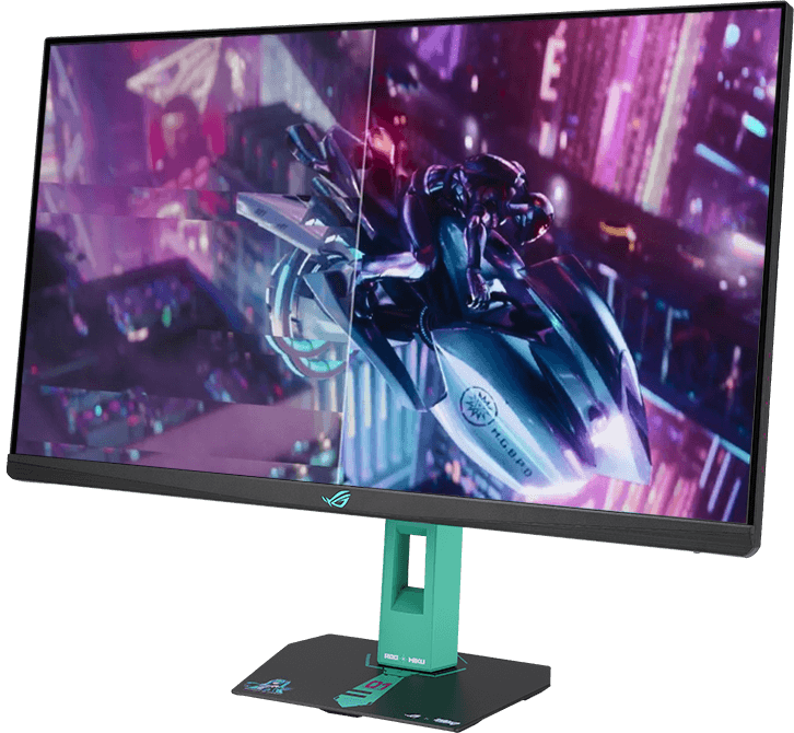 Side by side comparison with and without G-SYNC compatible. The right with higher VRR technology giving smooth visual; while the left without VRR giving tearing image.