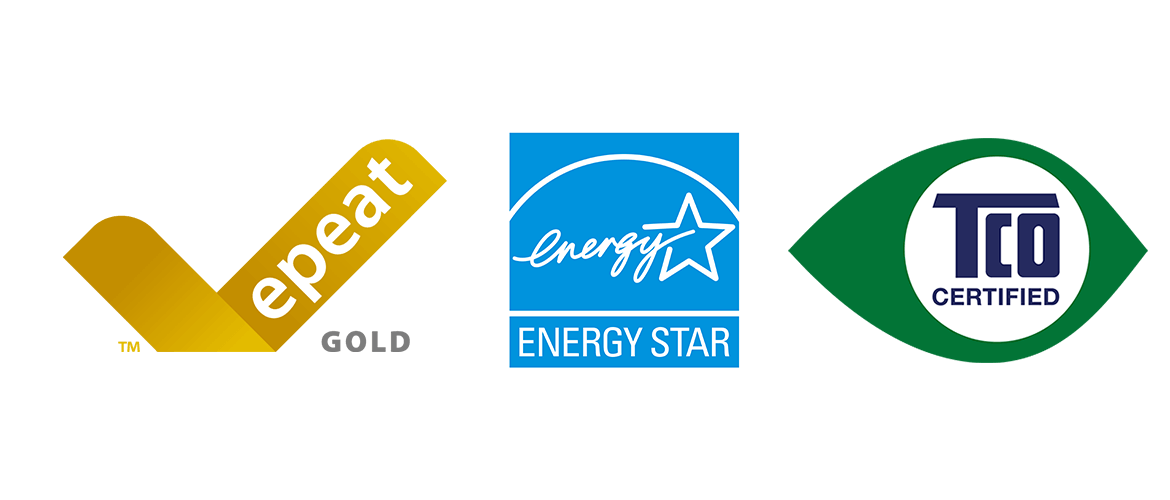 Epeat GOLD, ENERGY STAR, and TCO Certified logos