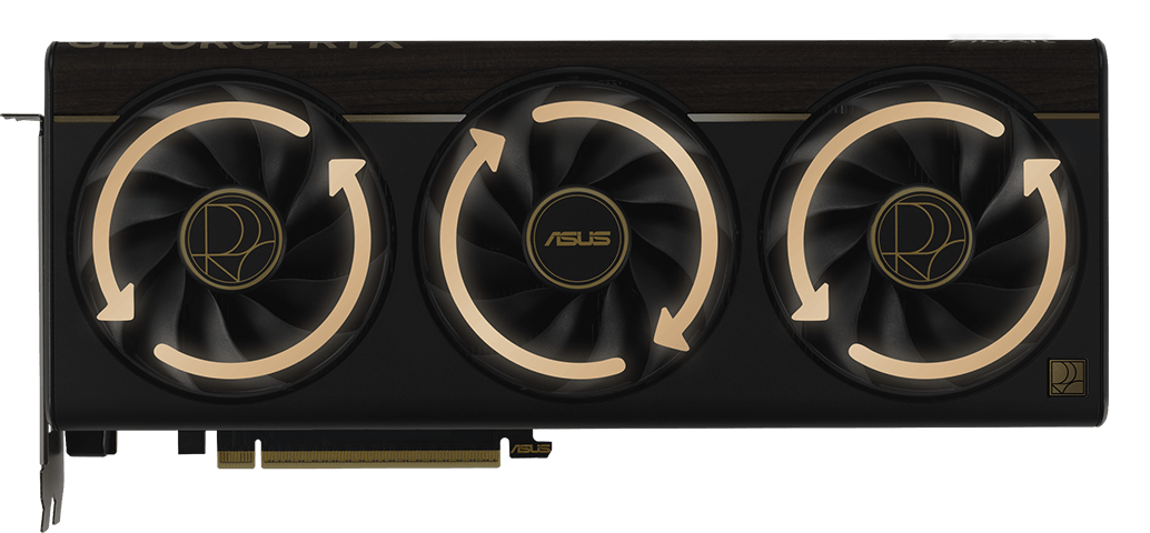 Illustration des rotations des ventilateurs Axial-tech de la carte ProArt GeForce RTX 5070 Ti