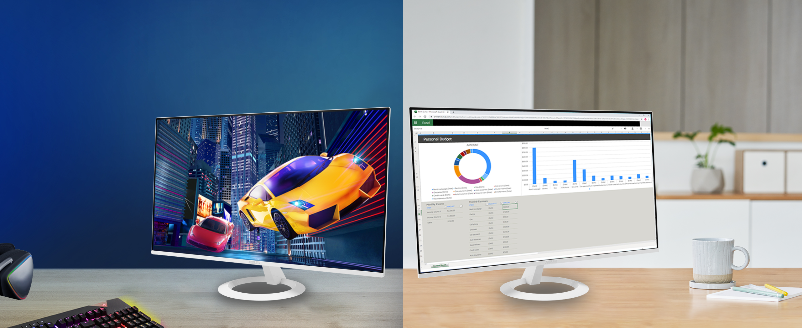 ASUS VZ249HG-W is 24-inch IPS Eye Care Gaming monitor with fast 120Hz refresh rate and Adaptive-Sync technology to eliminate screen tearing and choppy frame rates for the smoother-than-ever experience.