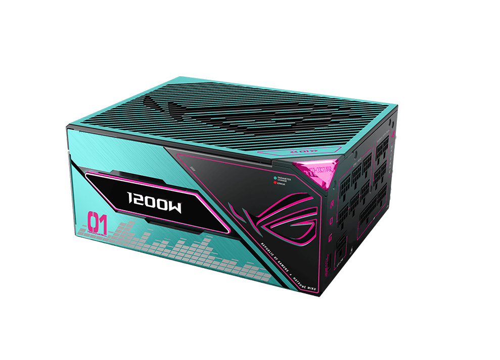 Angled side view of ROG Thor 1200W Platinum III Hatsune Miku Editio