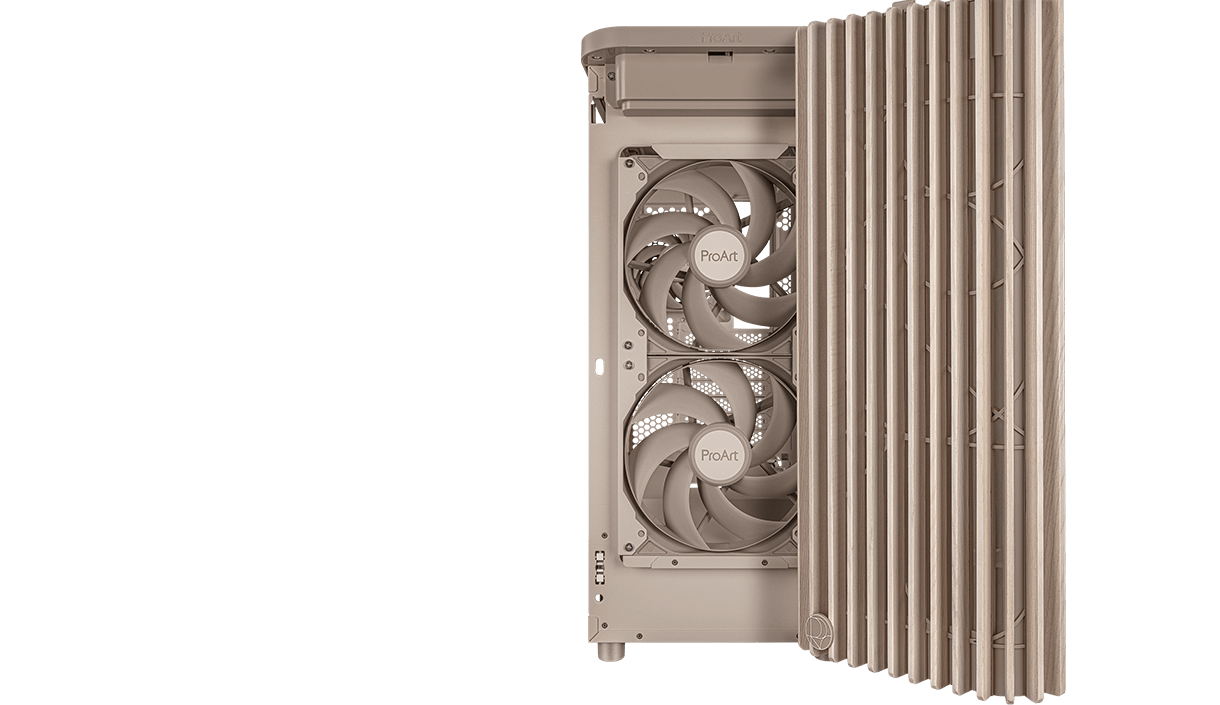 Front view with ring fan blade and open-grille design