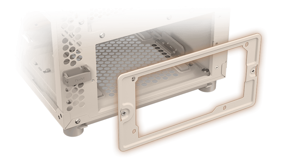 Graphic depicting a detachable PSU bracket on the rear of the PA401