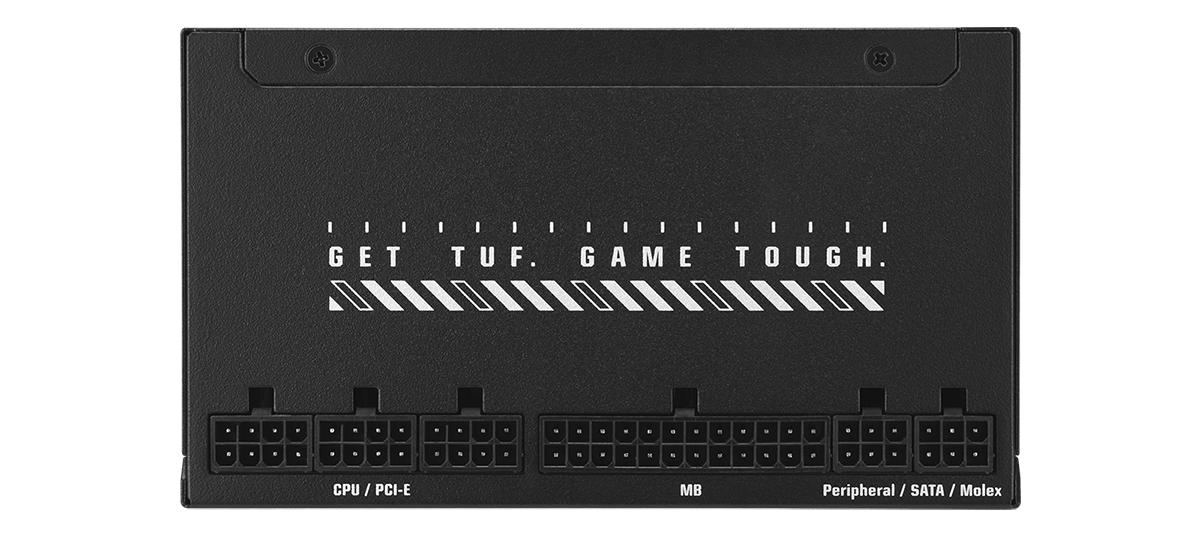 The right side of the TUF Gaming PSU shows the connectors.