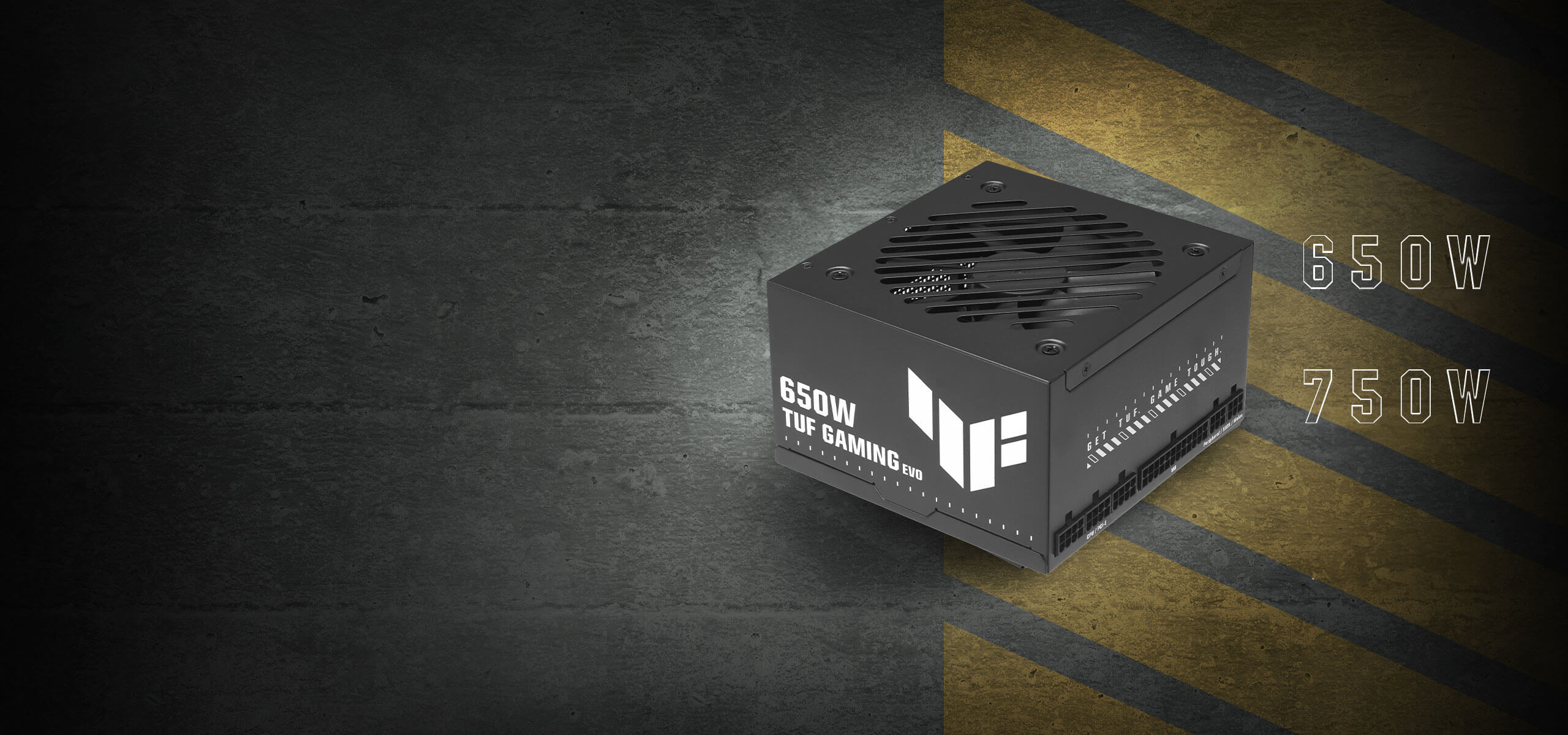 Angled three-quarter view of TUF Gaming Bronze EVO power supply