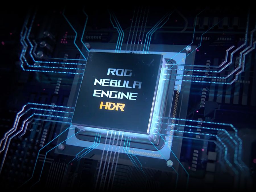 3D rendering of the ROG Nebula engine HDR chip powering the Mini LED panel