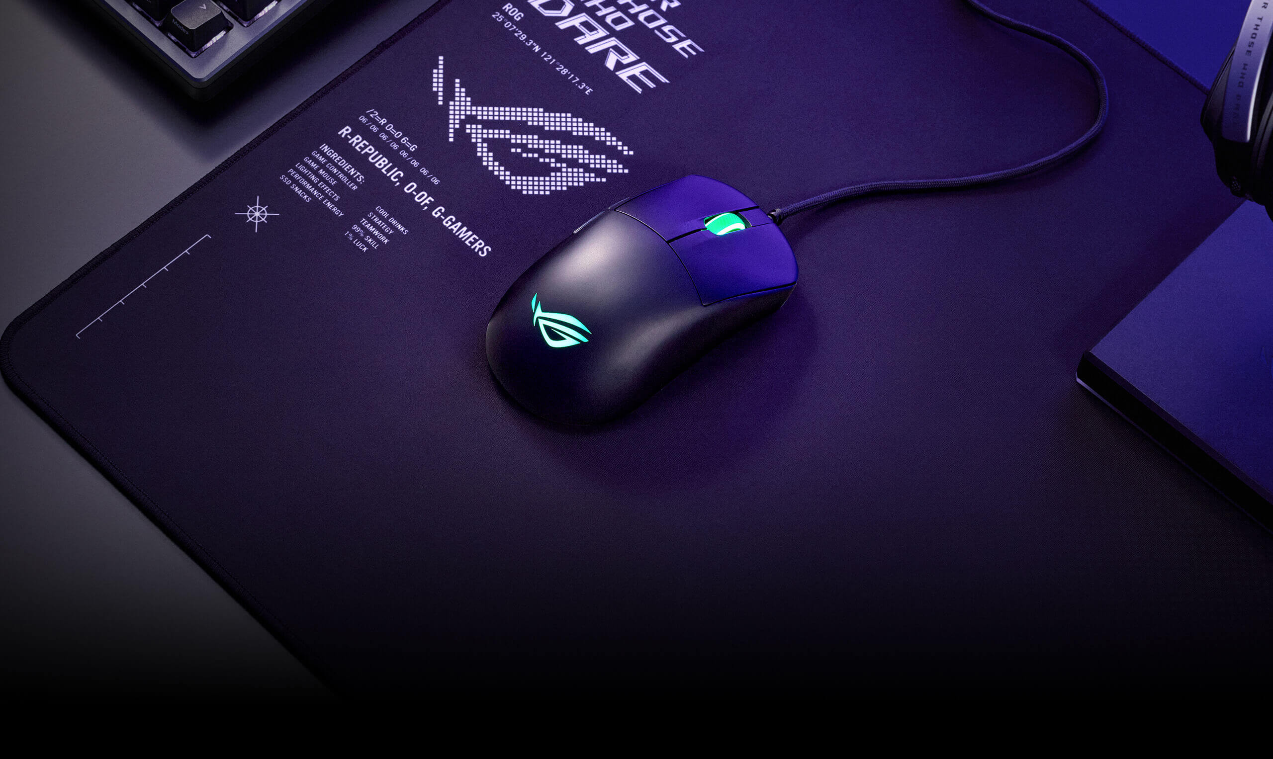 the Harpe Mini Core mouse placed on the Sheath II XXL mousepad