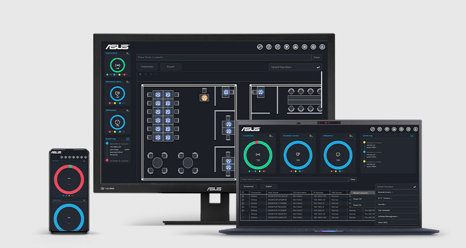 ASUS Control center user interface showing status of various servers