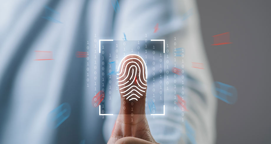 Person’s thumb’s fingerprint is scanned for security log-in