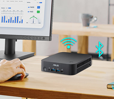 ASUS ExpertCenter PN54-S1 Mini PC Best Mini PC for business displayed on wooden desk beside office supplies