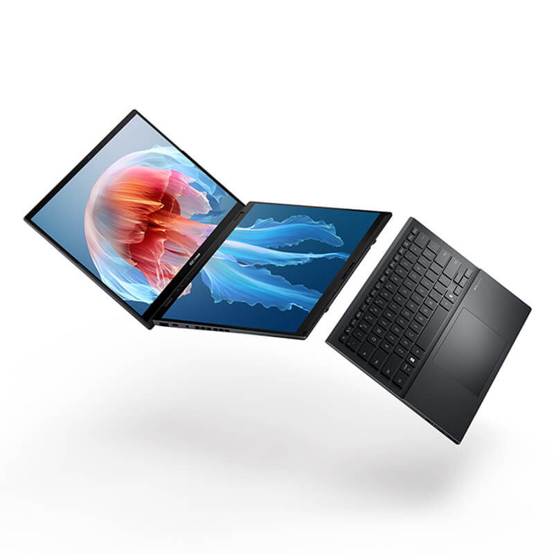 ASUS Zenbook DUO (UX8406) open on desk, sleek design