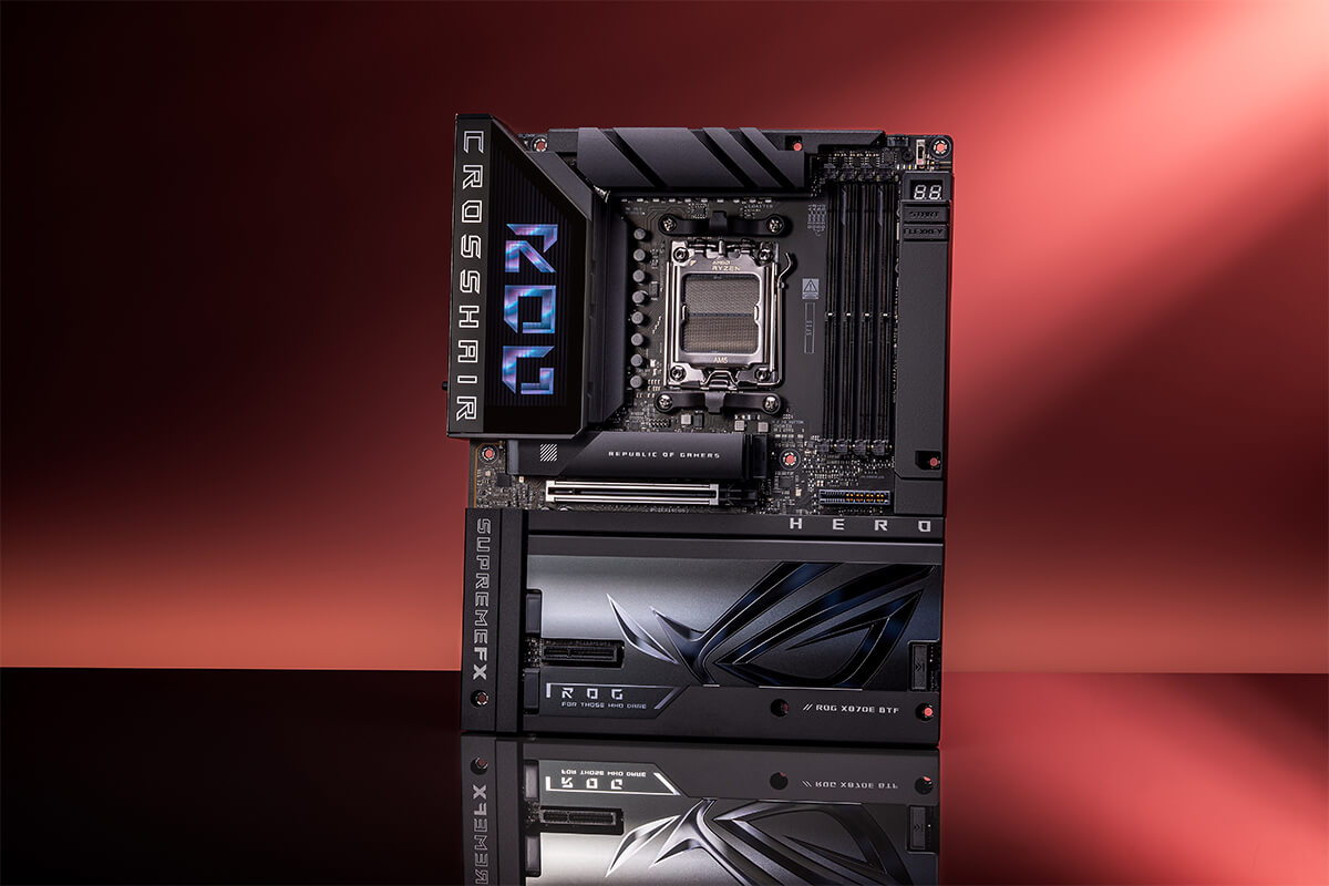 The ROG Crosshair X870E Hero BTF top view