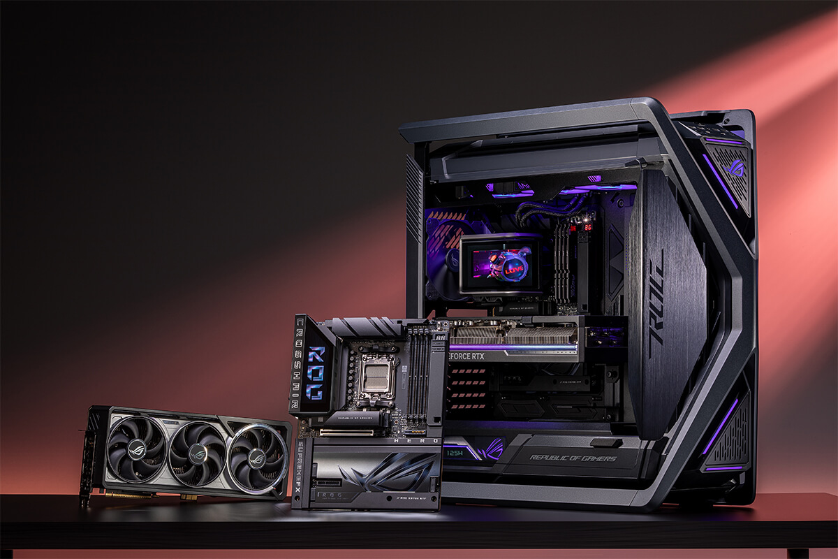 The ROG Crosshair X870E Hero BTF top view with DDR5