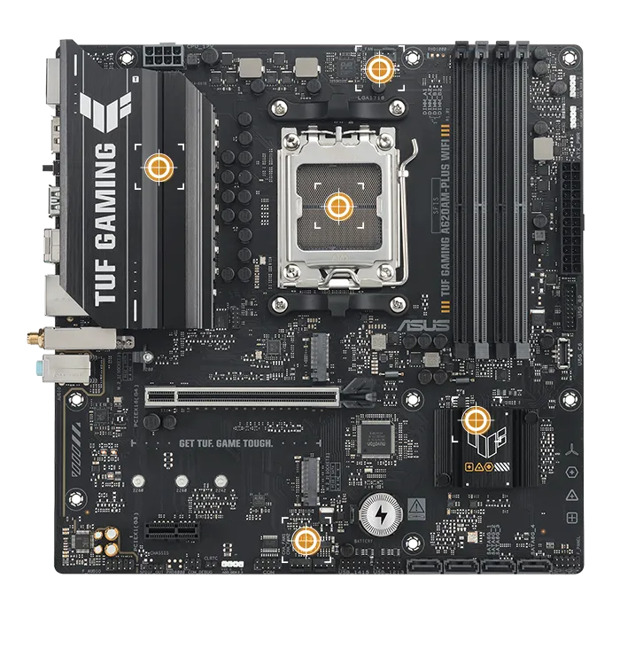 TUF Gaming motherboard front view with I/O ports