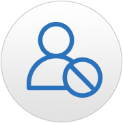 The icon of Software Blacklist icon – Blue person outline with a prohibition sign.