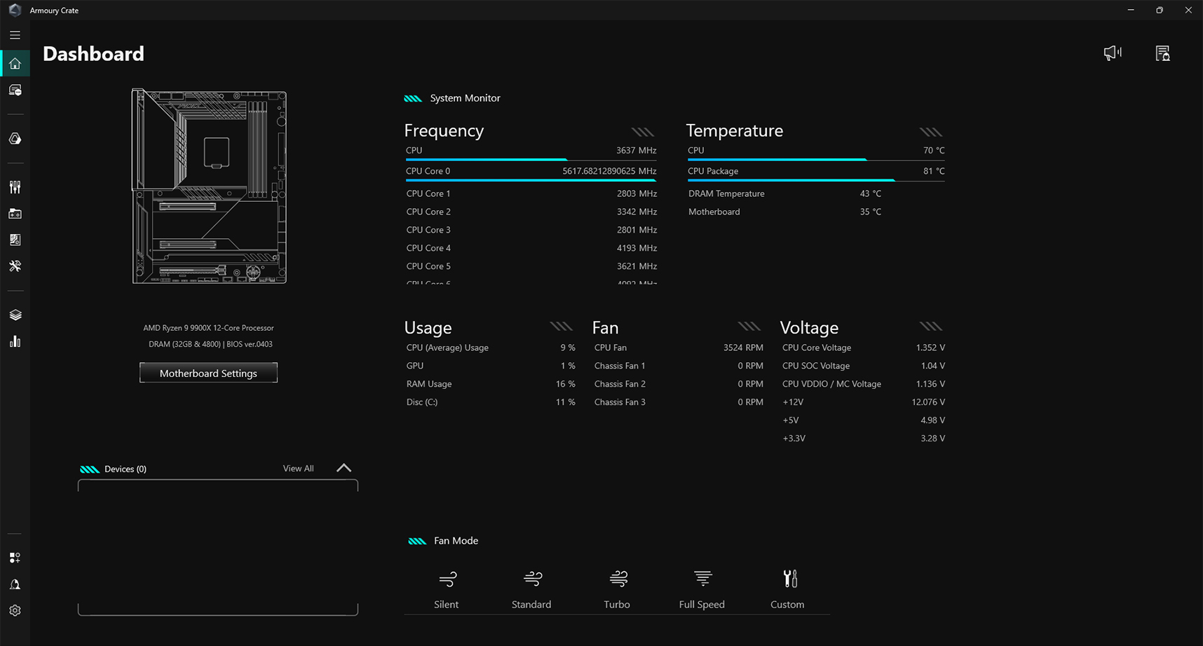Armoury Crate Dashboard