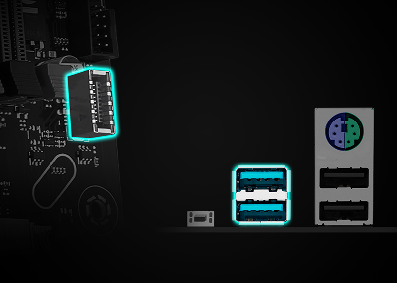 two rear USB 10Gbps Type-A ports and a front USB Type-C® connector