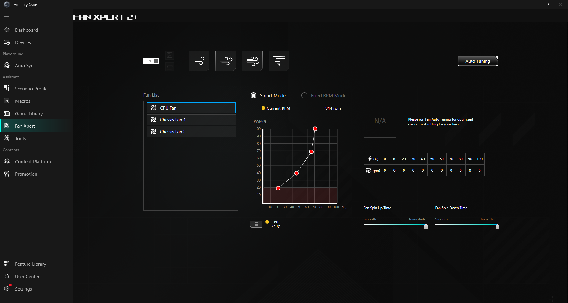 UI of FAN Xpert 2+ for cooling controls