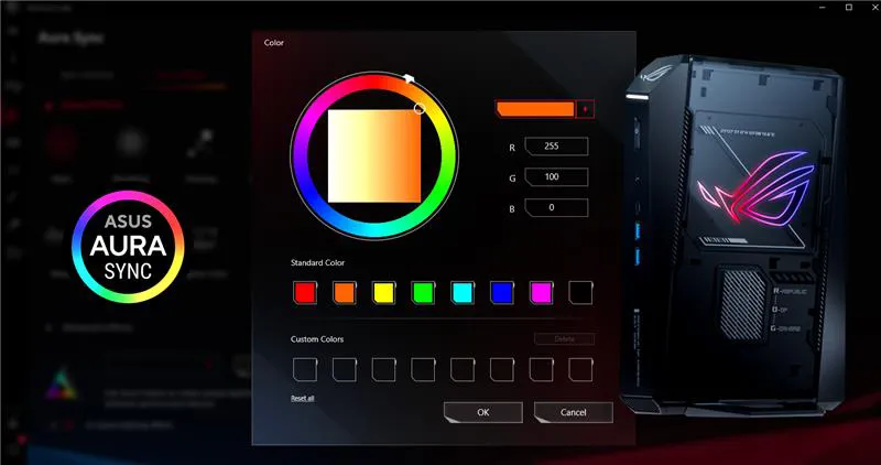 Best gaming mini PC ROG GR70 against pink and yellow streaks of LED lights