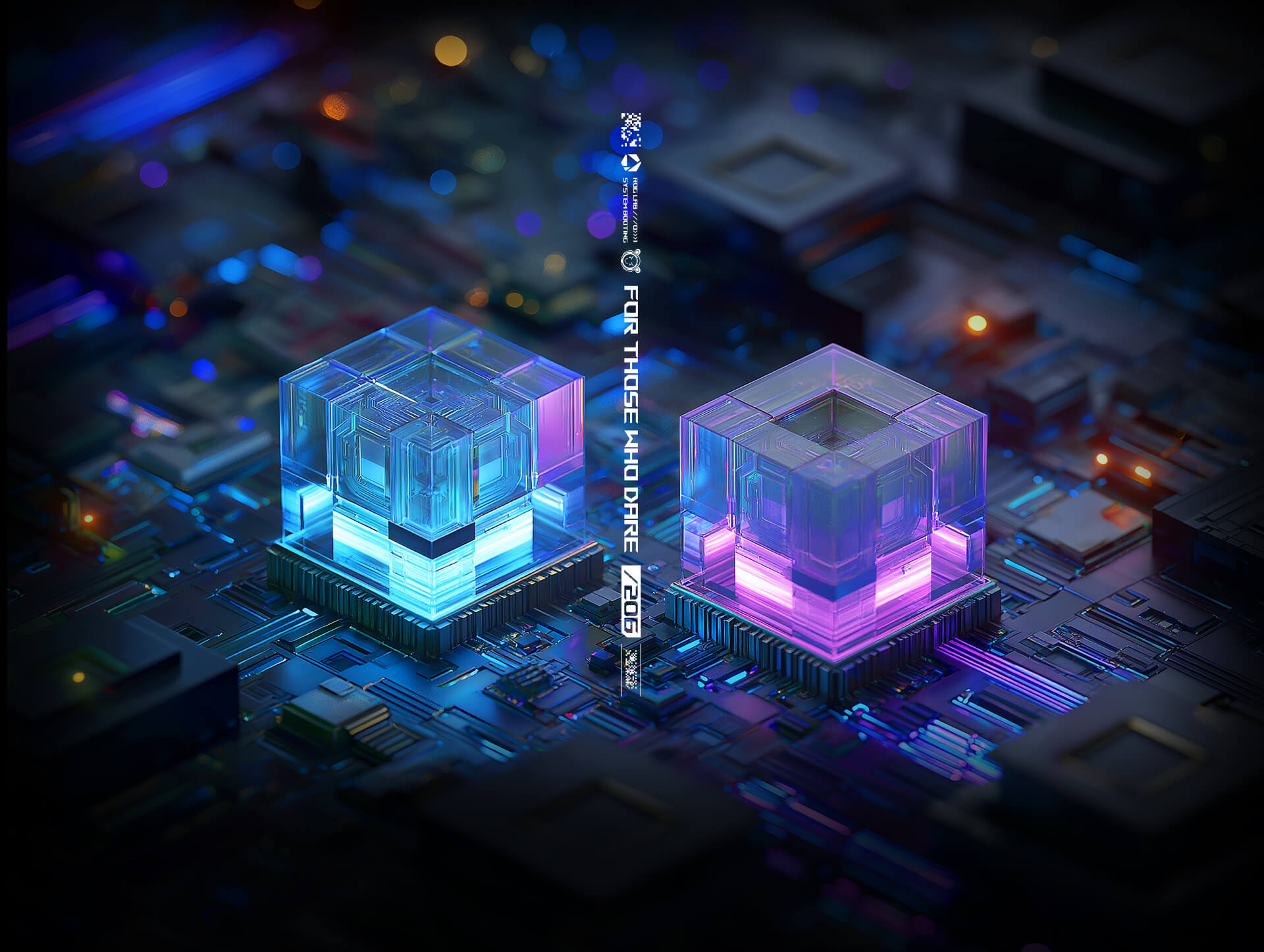 NPU and CPU comparison with two glowing processor cubes on a circuit board background, highlighting AI acceleration versus traditional computing
