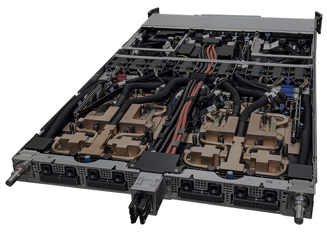 Top view of compute tray with NVIDIA GB300 Superchips, BlueField-3 DPU, ConnectX-8, fans, and cooling modules.