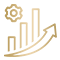 Icon of a bar chart with an upward arrow and gear, representing predictive performance