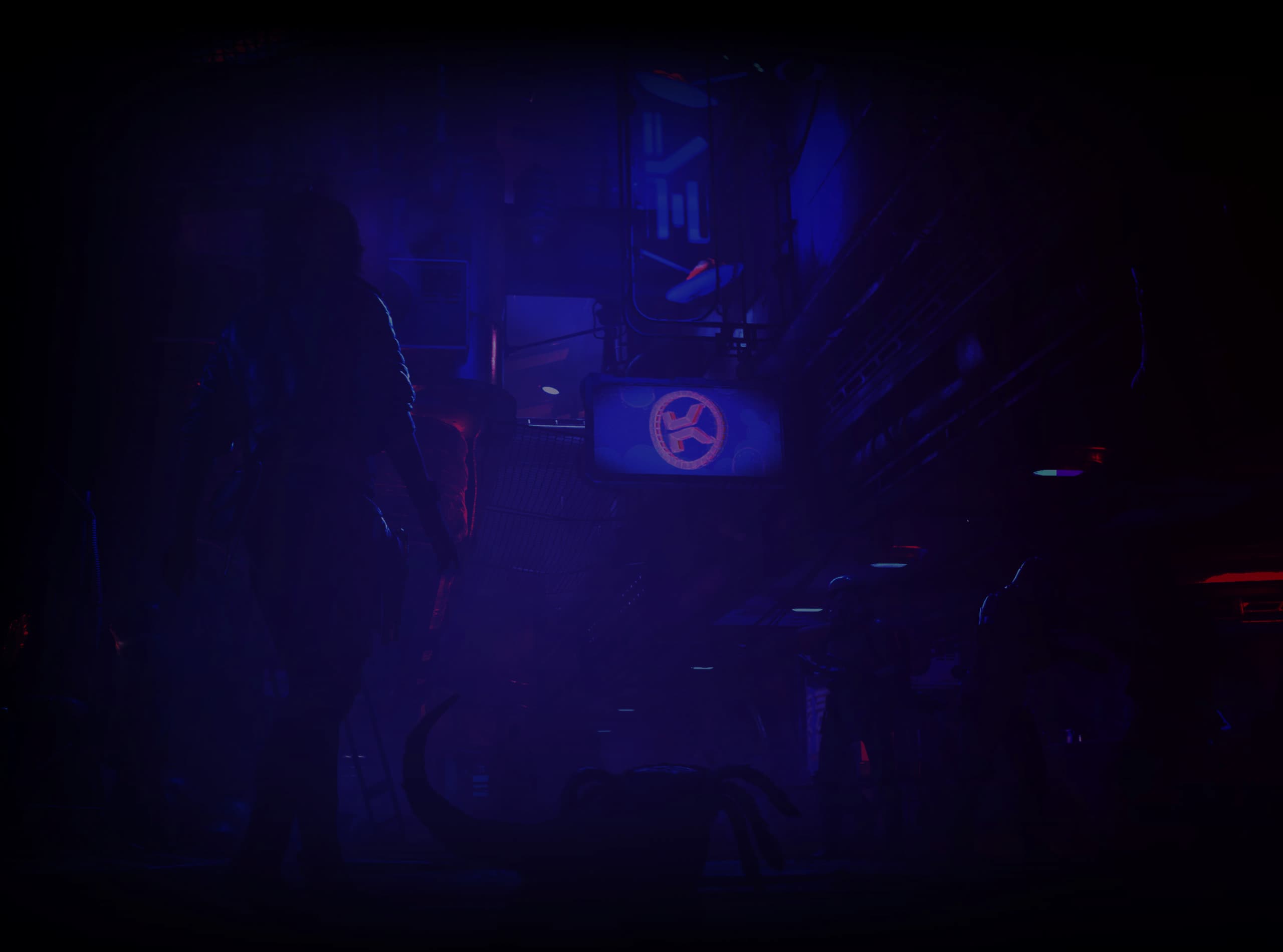 Dark purple fantasy scene with a structure.