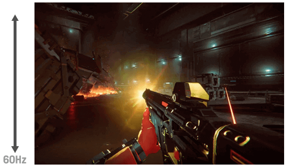 Video of an FPS game showing onscreen flicker when the gun fires