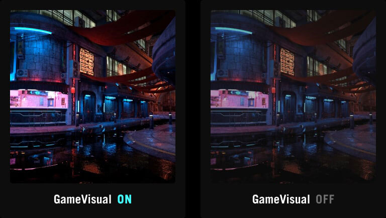 A vibrant cityscape at night / A city scene at night with less vibrant colors