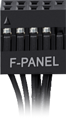 Close-up of the unified front I/O connector, with animation