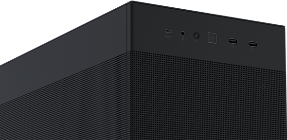 Close-up of the front panel with USB Type-C port