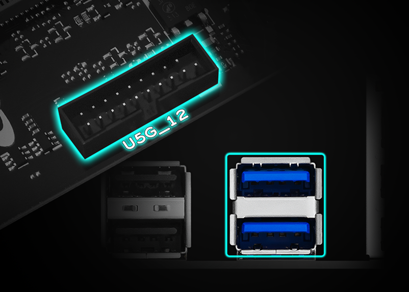 I/O ports highlighting two rear USB Type-A ports and a front USB Type-A header