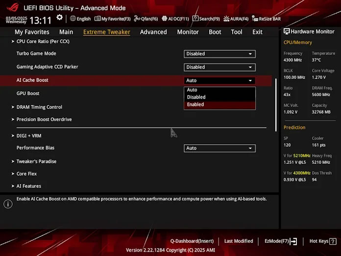 UI of AI CACHE BOOST