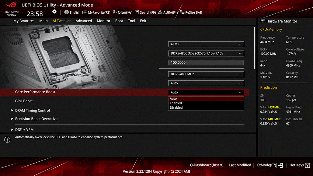 UI interface of AI Overclocking
